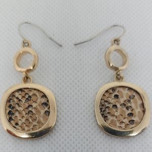 Faux snakeskin gold tone drop earrings